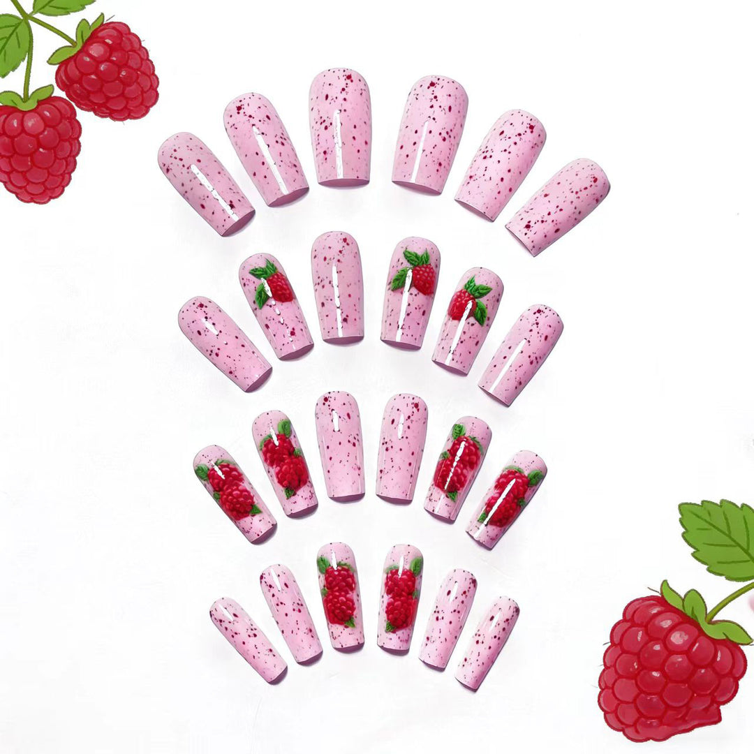 Artificial nails with Playful Raspberry Design Bowlift