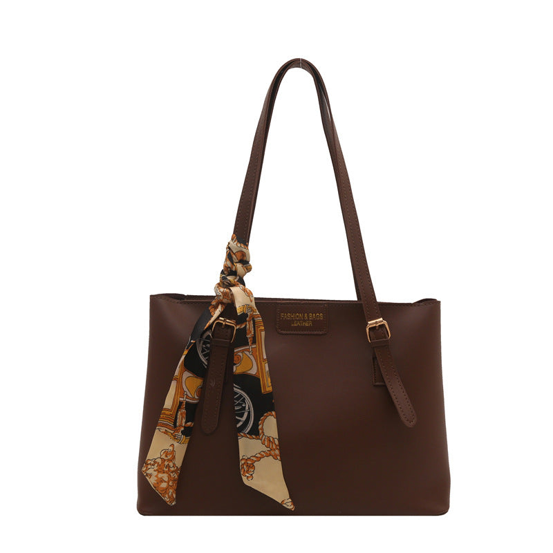 Elegant Faux Leather Tote Bag with Scarf Detail