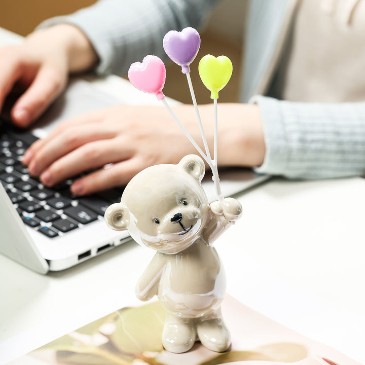 Cute ceramic bear figurine with balloons Bowlift