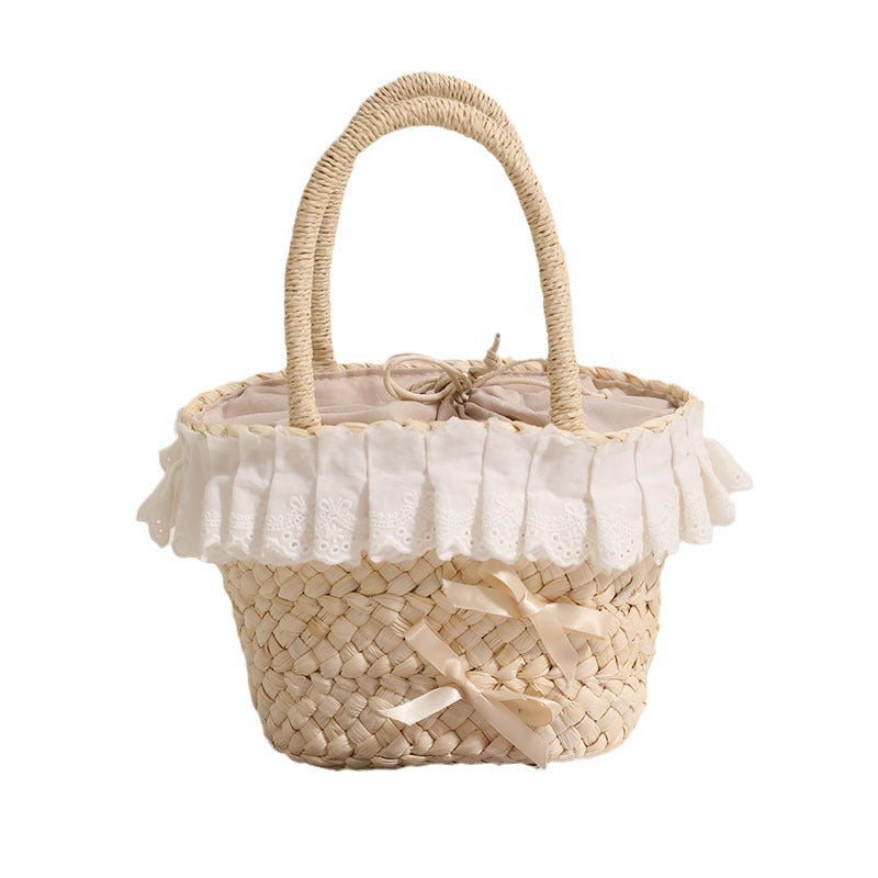 Handcrafted basket bag with delicate ruffles and ribbons Bowlift