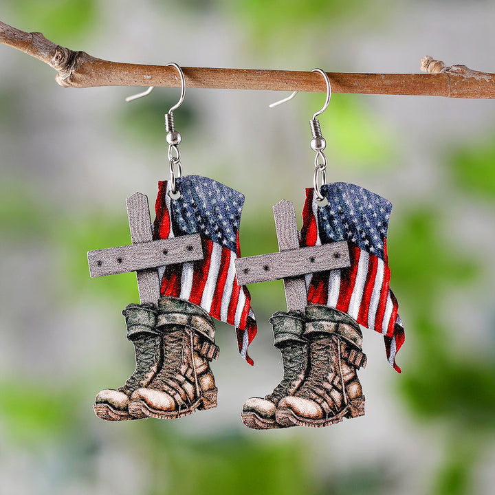 Ladies leather boot charm earrings made of lightweight wood with fish hook closure Bowlift