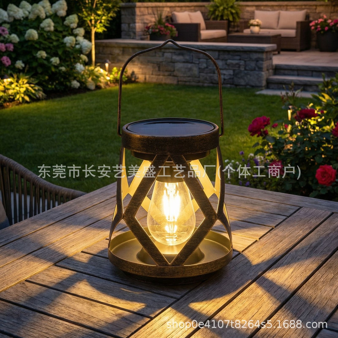 Portable Antique-Style Solar LED Lantern Pair With Built-In Solar Panel Hanging Handle And Weatherproof Metal Lattice Frame Bowlift