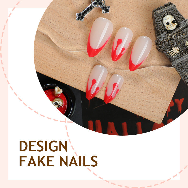 Acrylic nail set with creative red-white lacquer design Bowlift