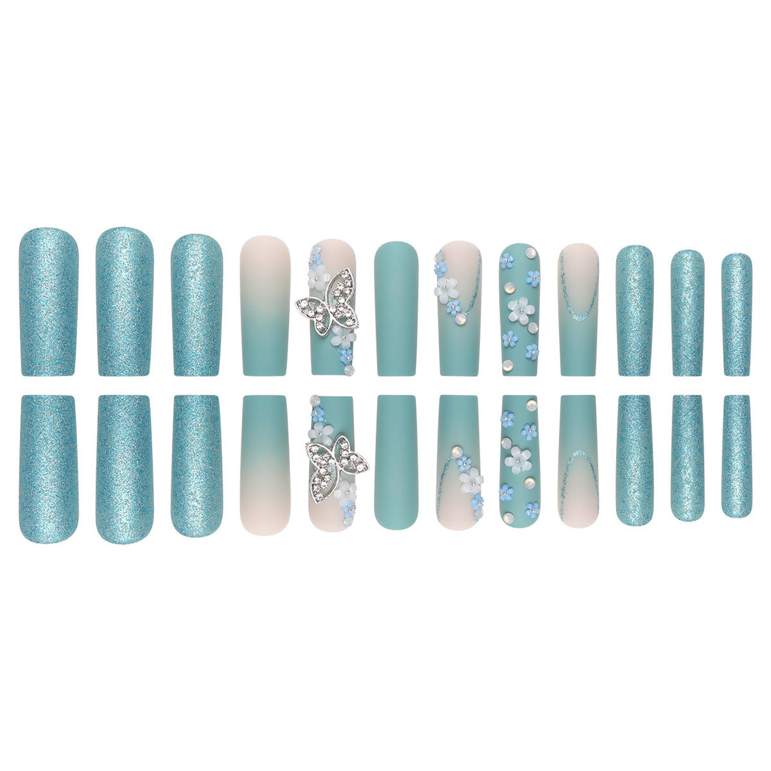 Artistic Butterfly-Embellished Press-On Nail Set Bowlift