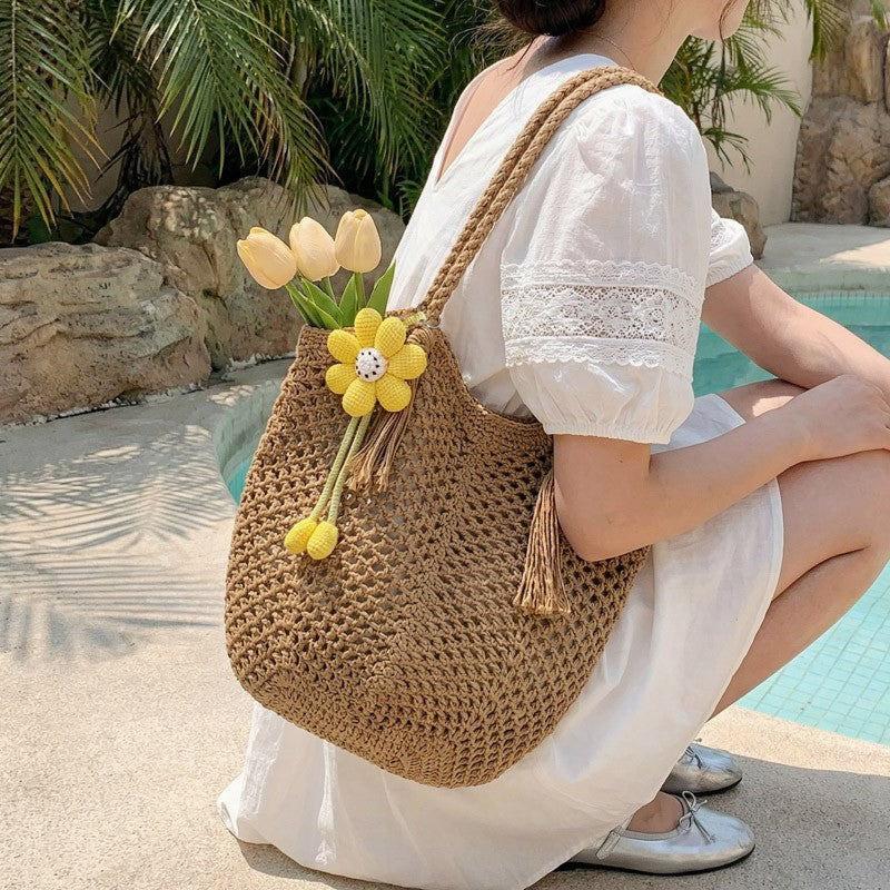 Knitted Tote Bag in Boho Style with Charming Charms Bowlift
