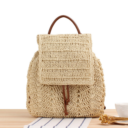 Backpack Made of Natural Straw with Leather Accents Bowlift