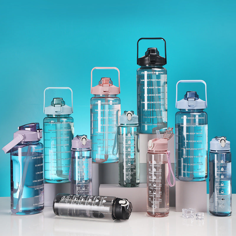 Women's motivation water bottle with integrated time markings and ergonomic design Bowlift