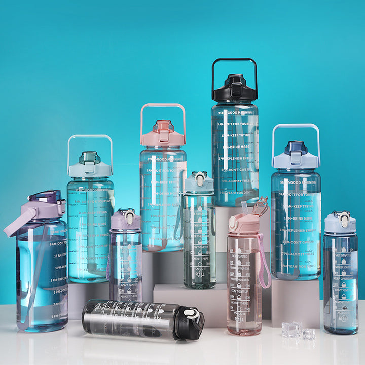 Women's motivation water bottle with integrated time markings and ergonomic design Bowlift