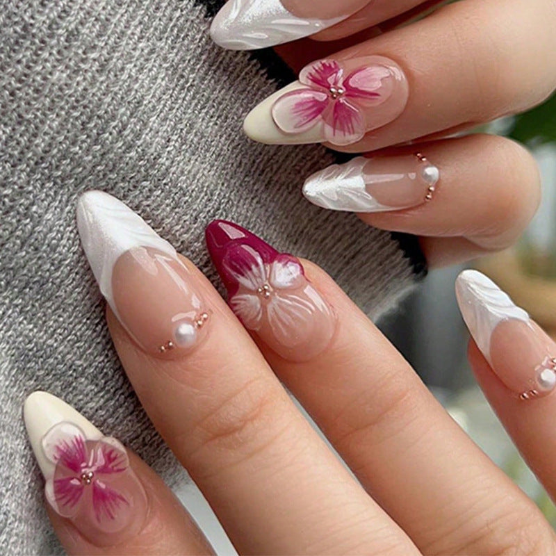 Floral Design Stiletto Press-On Nails Bowlift