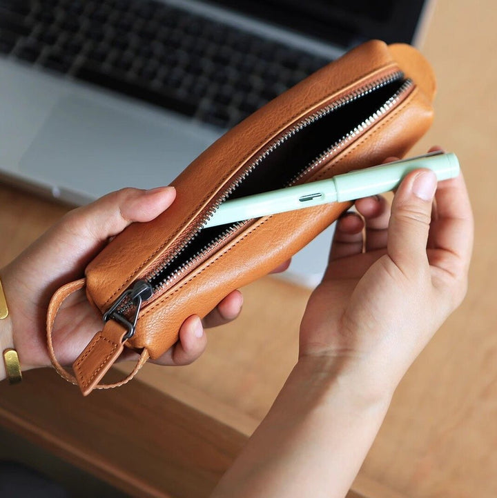 Stylish Zippered Leather Pencil Case Bowlift