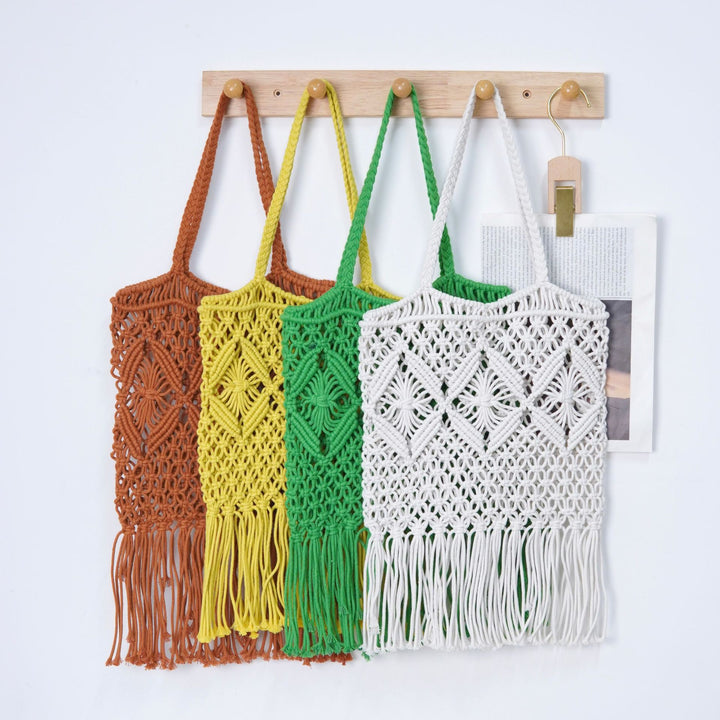 Macrame shoulder bag with fringed design Bowlift