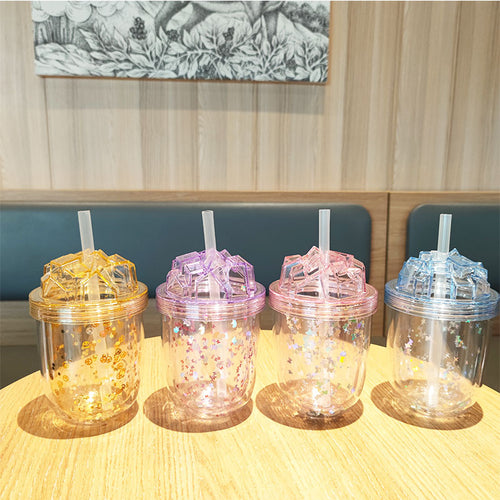 Women's Glittering Drinking Cups with Straw Bowlift