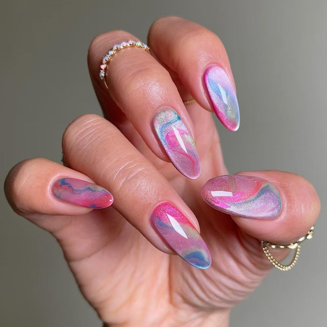 Marbled Fantasy Press-On Nail Tips Bowlift