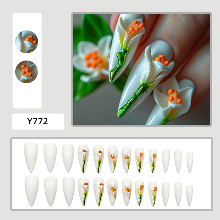 Artificial nails in floral 3D design Bowlift