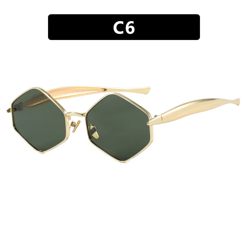Women's hexagonal sunglasses with elegant metal frame and UV protection Bowlift
