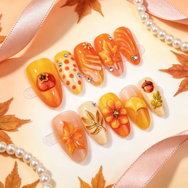 Artistic Autumn-Themed Press-On Nail Set