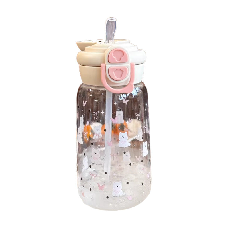 Women's drinking bottle with animal motifs and healthy fruit insert system Bowlift