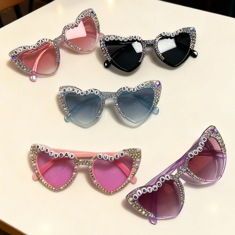 Decorative Rhinestone-Embellished Heart-Shaped Sunglasses Bowlift