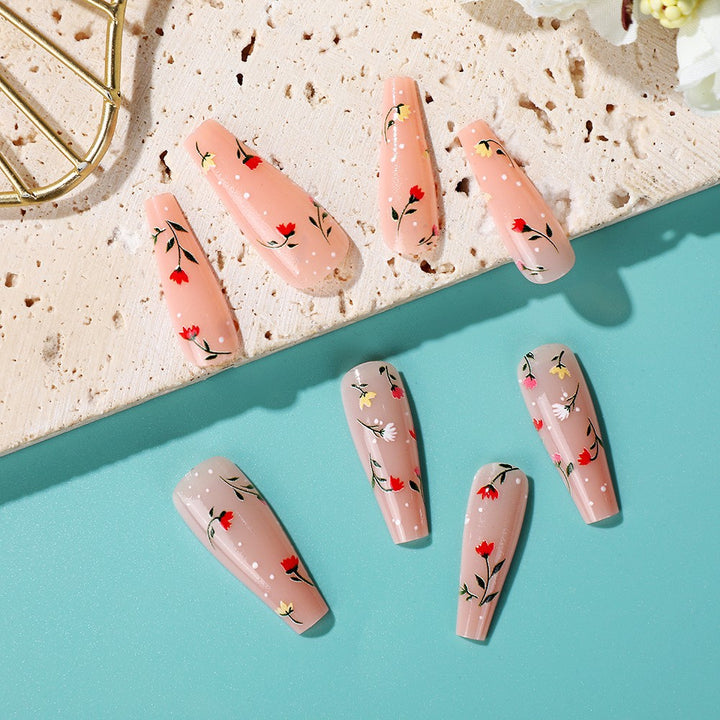 Elegant artificial nails with floral decorations Bowlift