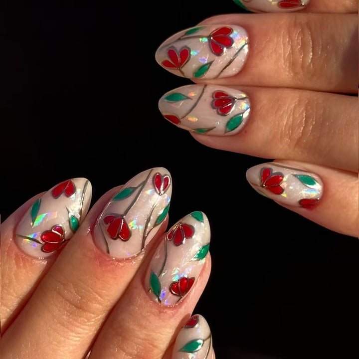 Floral-Designed Press-On Nails Bowlift