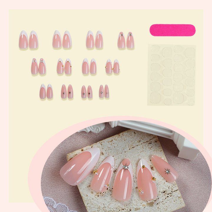 Decorative Press-On Nail Set with Elegant Star and Gem Accents Bowlift