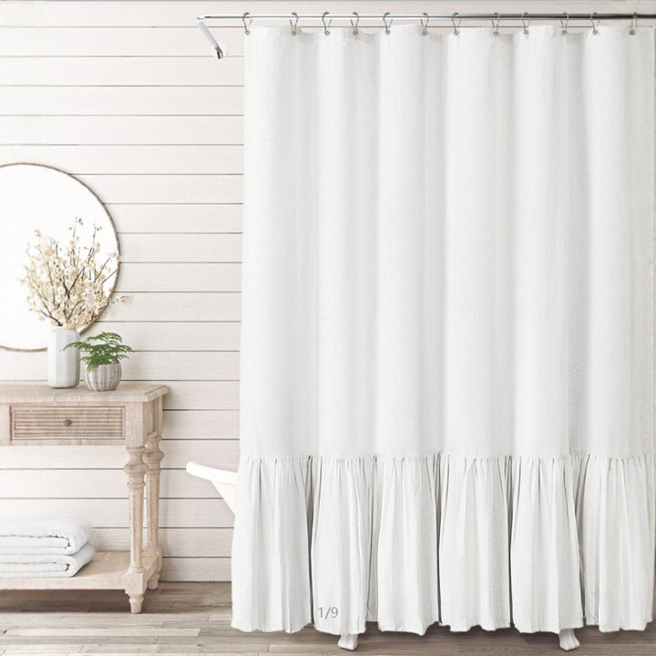 Ruffled Textured Shower Curtain Bowlift