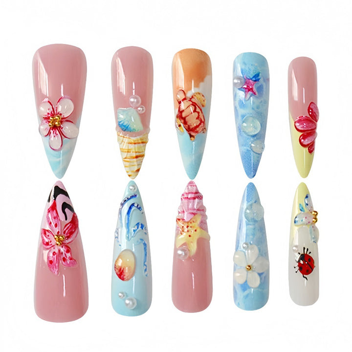 Artistic Marine-Inspired Press-On Nail Set Bowlift