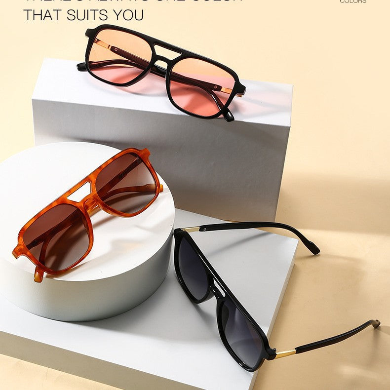 Square Aviator Sunglasses with Cutout Double Bridge and Polarized Gradient Lenses Bowlift