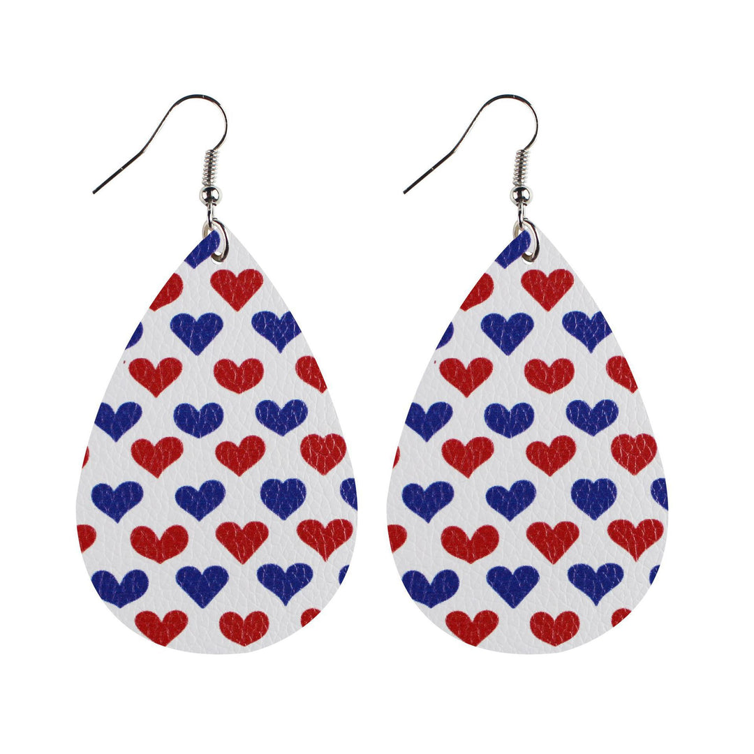 Women's star stripe print faux leather drop earrings with fishhook Bowlift