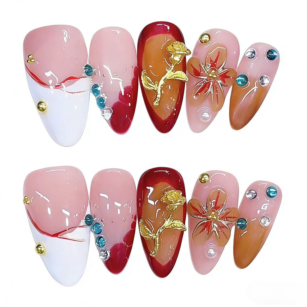 Artistic Decorated Press-On Nail Set Bowlift