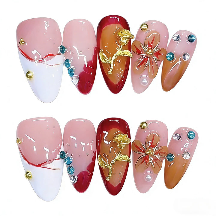 Artistic Decorated Press-On Nail Set Bowlift