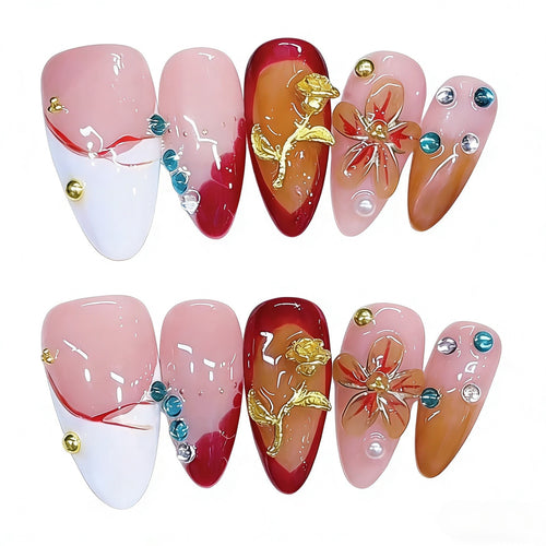 Artistic Decorated Press-On Nail Set Bowlift