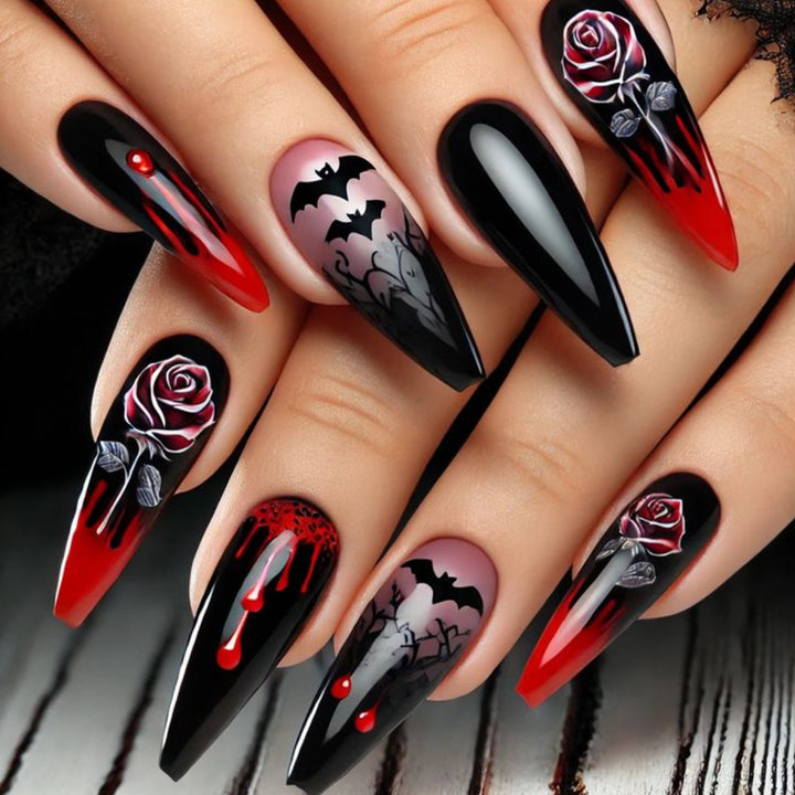 Gothic-Themed Stiletto Nail Art Extensions Bowlift