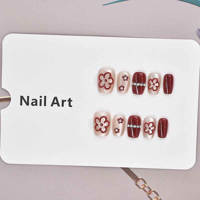 Floral Decorative Press-On Nail Set Bowlift