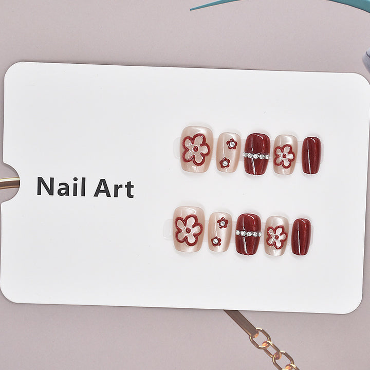 Floral Decorative Press-On Nail Set Bowlift