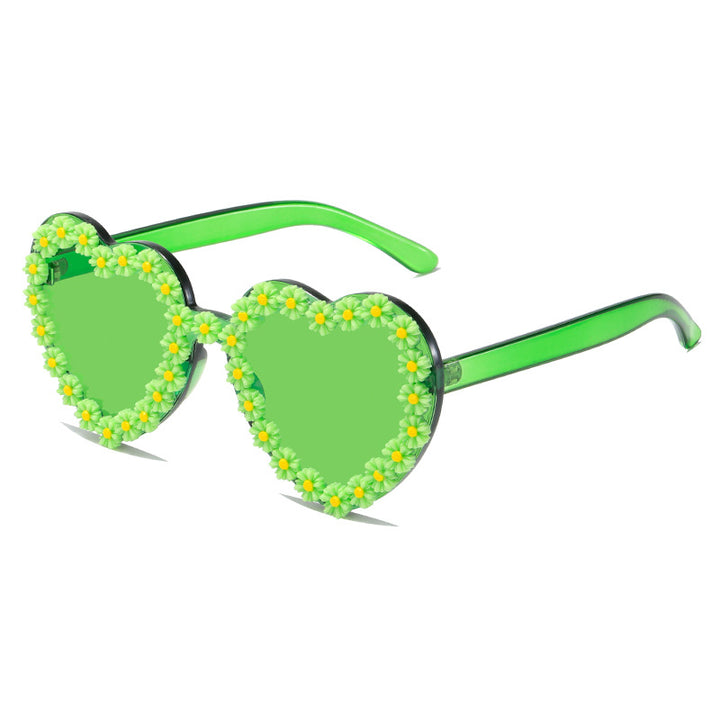 Ladies Love-Shaped Sunglasses with Floral Embellishments Bowlift
