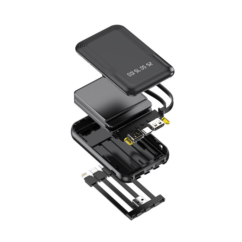 Practical power bank with wireless fast charging function and integrated cable system Bowlift