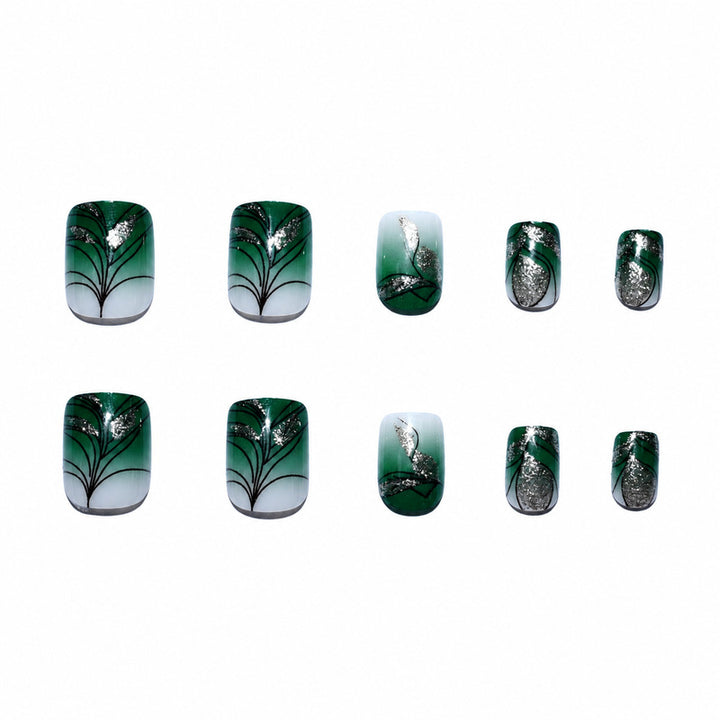 Premium Artificial Nails with Plant Motif Bowlift