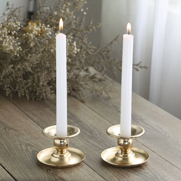 Vintage-Inspired Solid Metal Candlestick Holder with Wide Drip Tray and Flared Cup Bowlift