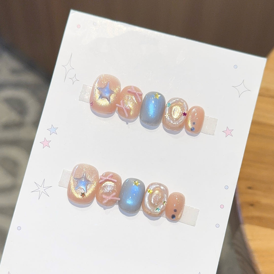 Artificial Nail Set with Sparkling Star and Glitter Motifs Bowlift