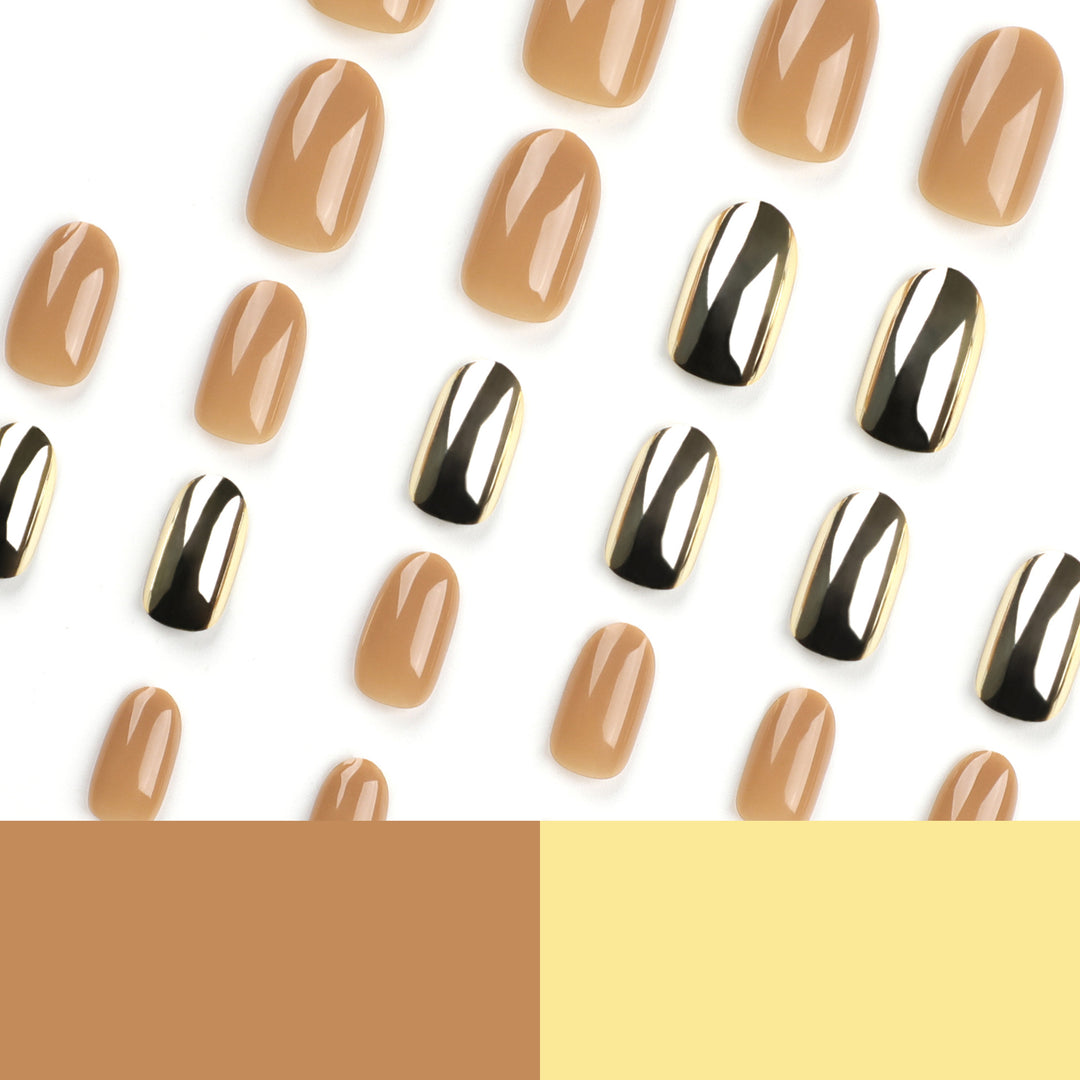 Luxurious artificial nails with metallic shiny accent Bowlift