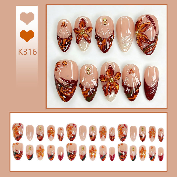 Art nail set with floral 3D applications and elegant glitter elements Bowlift