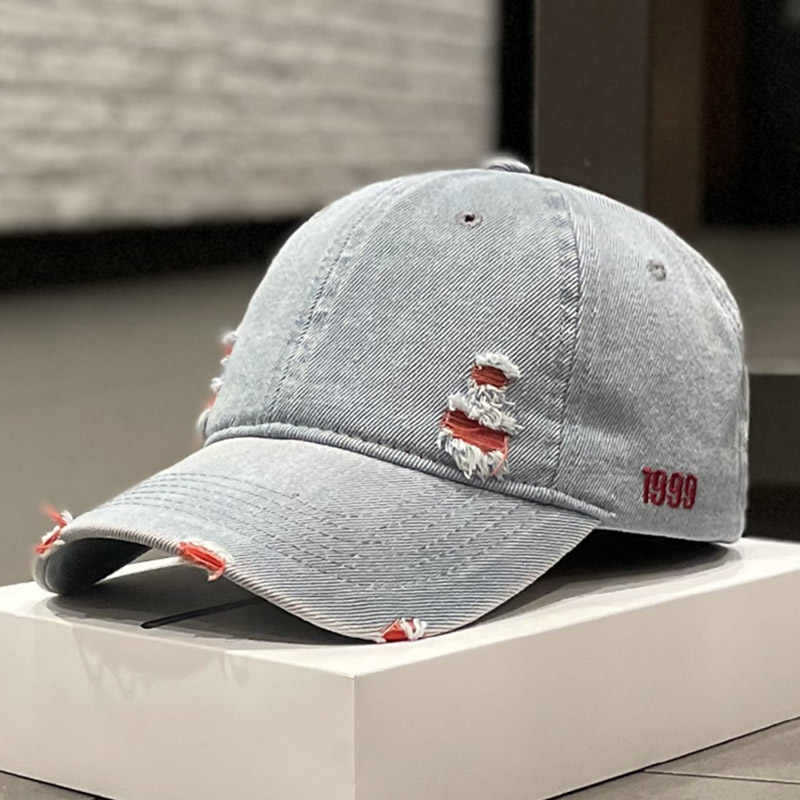 Unisex Distressed Denim Baseball Cap Bowlift