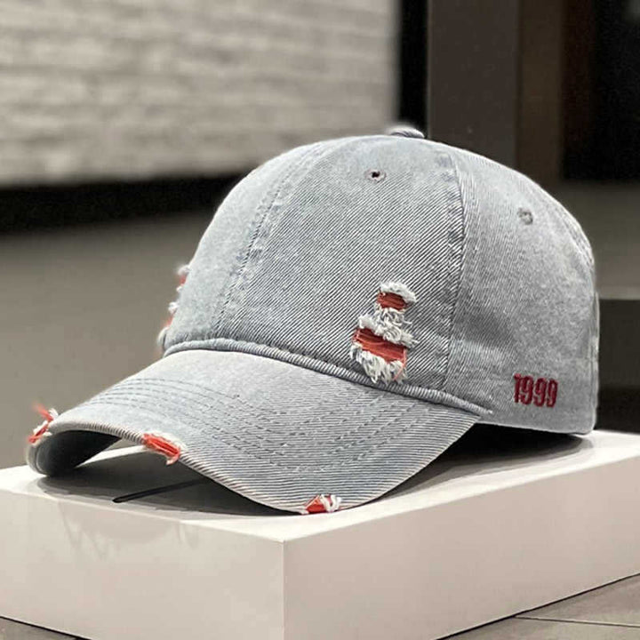 Unisex Distressed Denim Baseball Cap Bowlift