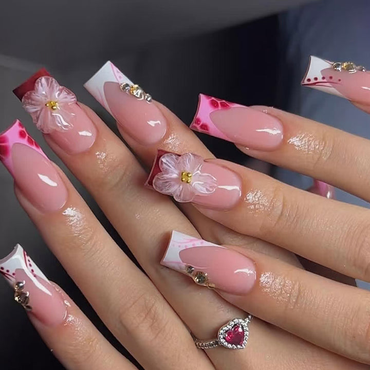Artistic Floral Press-On Nails Bowlift
