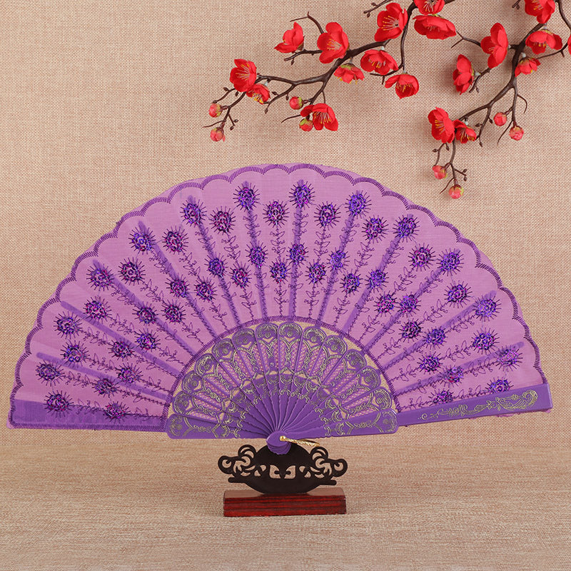 Women's folding fan with artistic decorations Bowlift