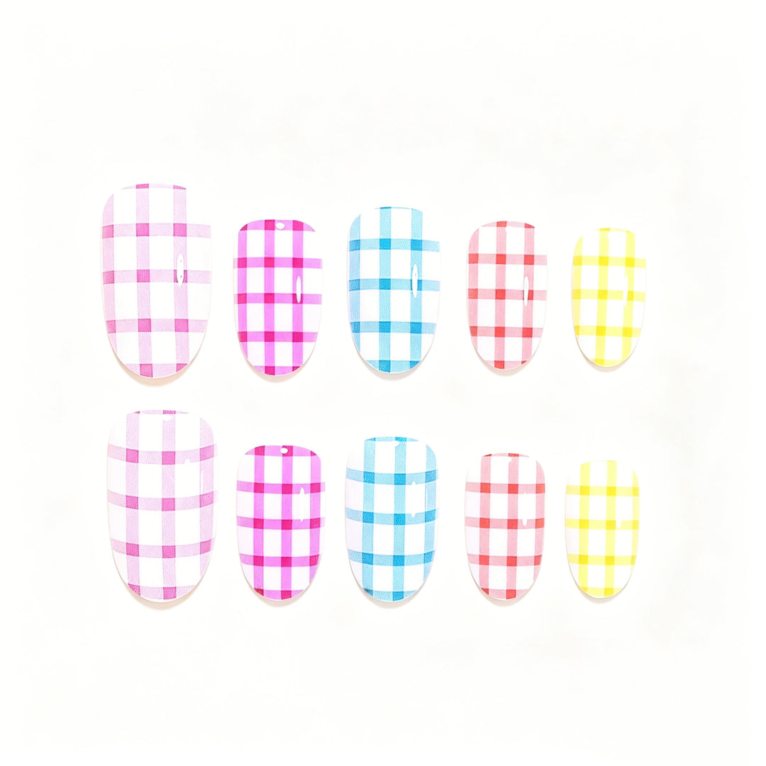 Chic Gingham Pattern Nail Art Wraps Bowlift