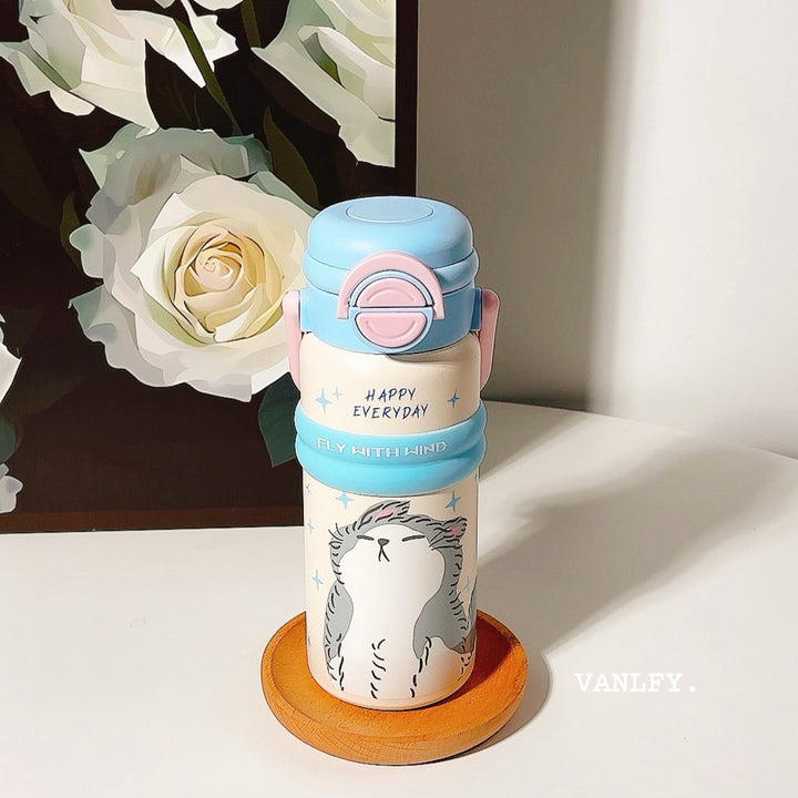 Women’s Insulated Water Bottle with Convenient Flip Cap and Cute Animal Design Bowlift