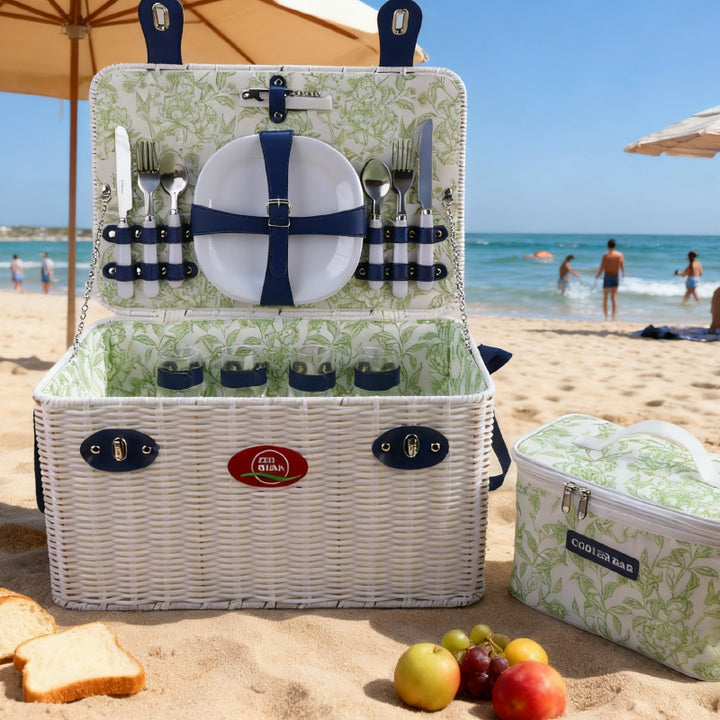 Ladies picnic basket with integrated dish set and cooling compartment Bowlift