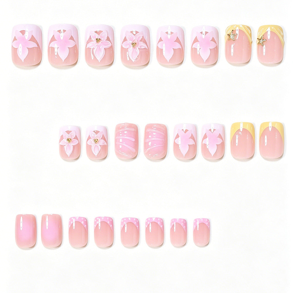 Decorative Press-On Nail Art Tips with Floral Accents Bowlift